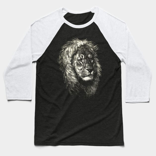 Dramabite Artistic Lion head Cute Hand Drawn Animal Graphic Realistic Baseball T-Shirt by dramabite